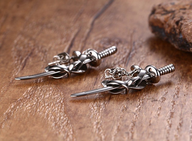 WM-E17 Silver Sword Ear Studs Men Earring — image 7