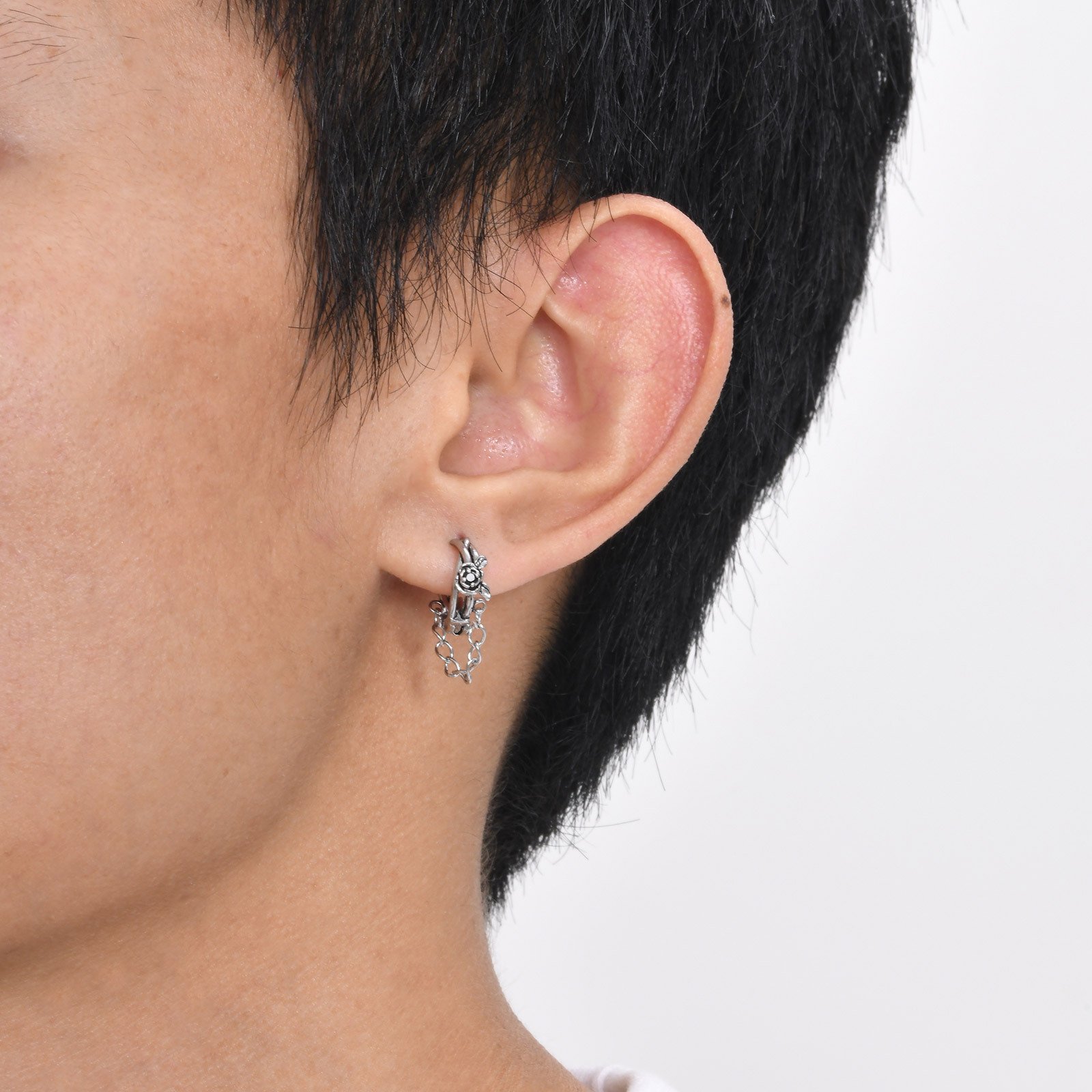 WM-E25 Silver Ear Studs Men Earring