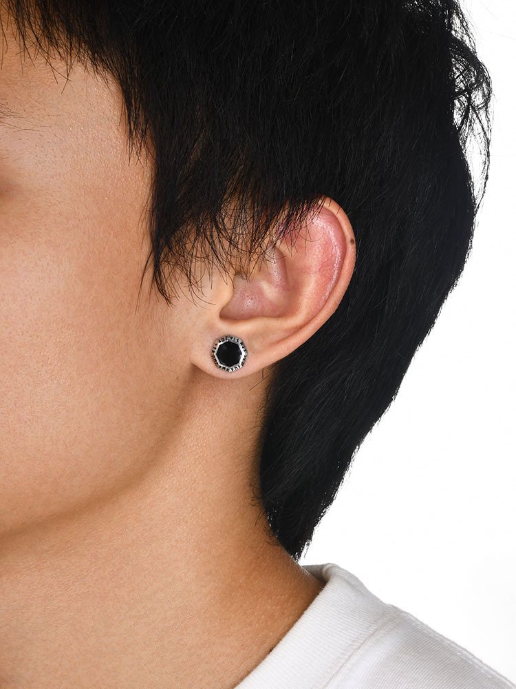 WM-E34 Silver-Black Ear Studs Men Earring — image 3