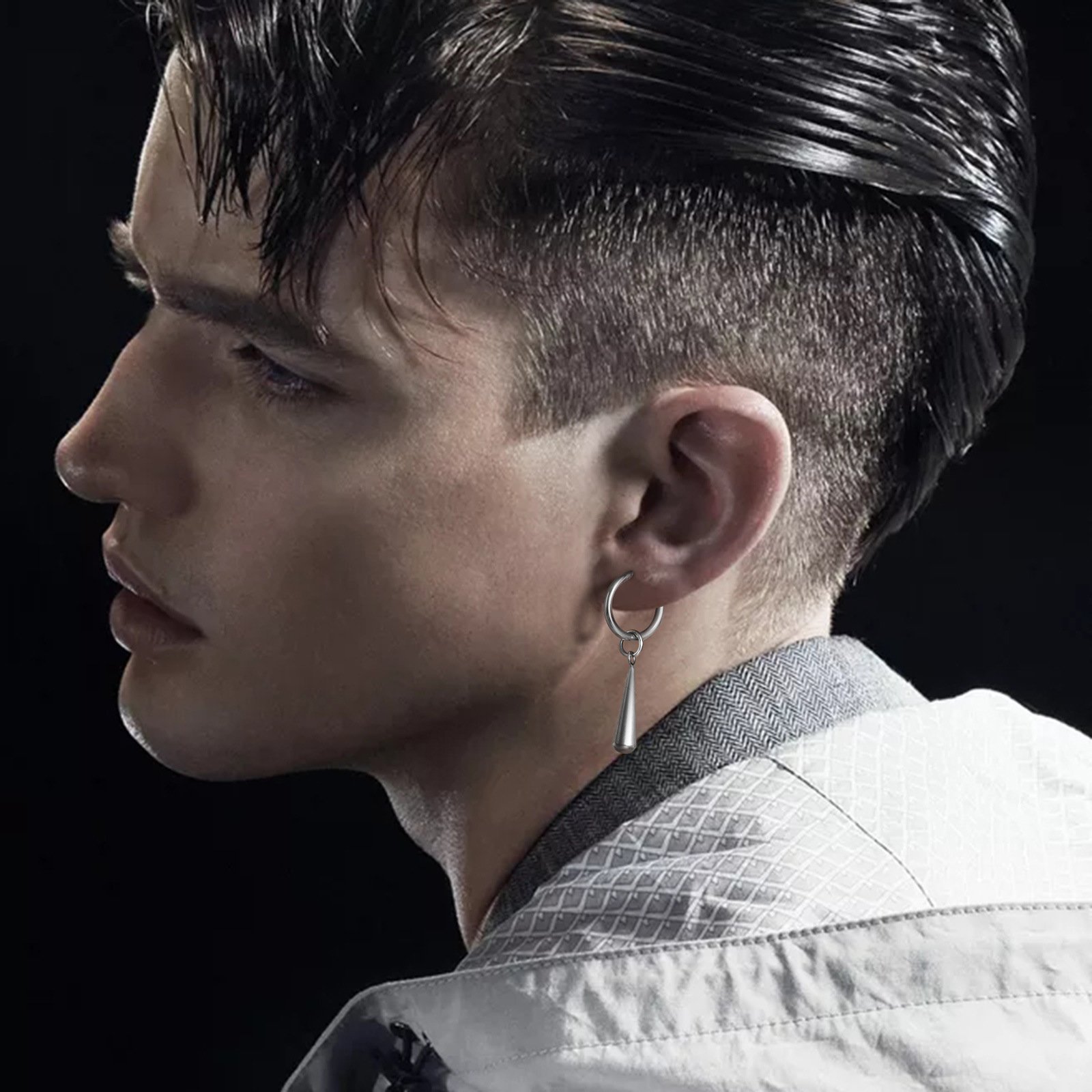 WM-E35 Silver Ear Studs Men Earring — image 6