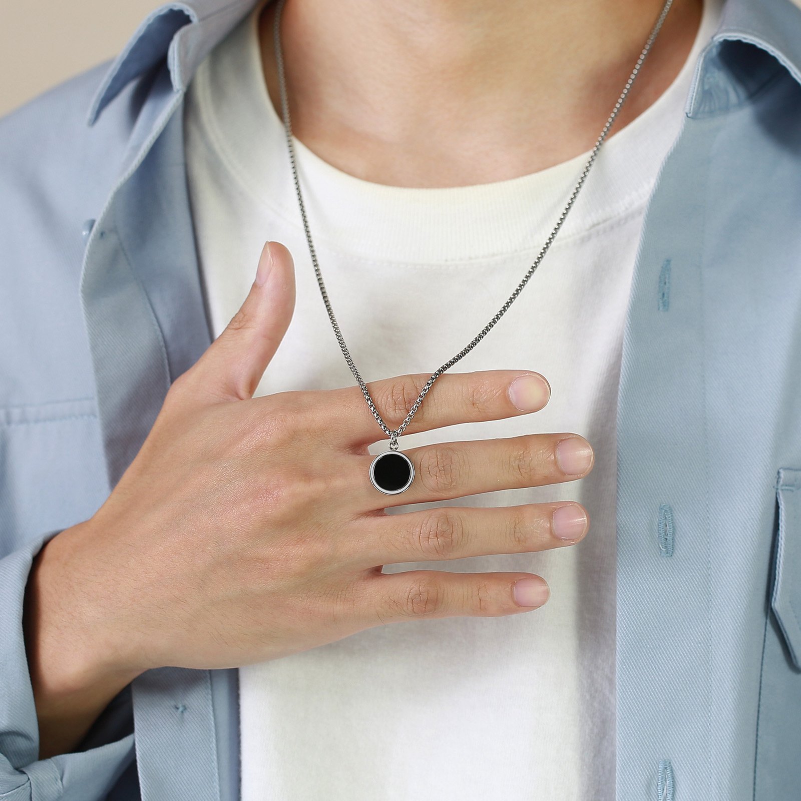 WM-P110 Black Men, Women Necklace Pendant with Chain — image 5