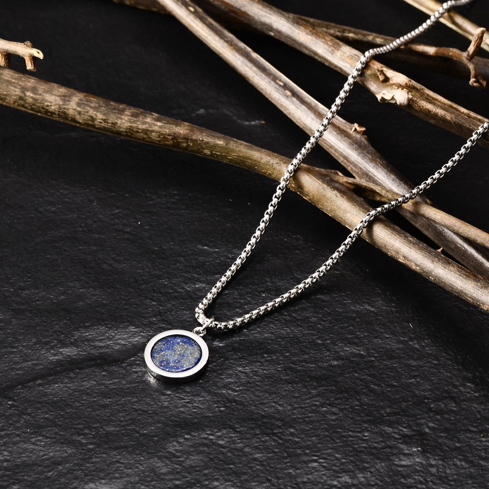 WM-P110 Lapis Lazuli Stone Men, Women Necklace Pendant with Chain — image 5