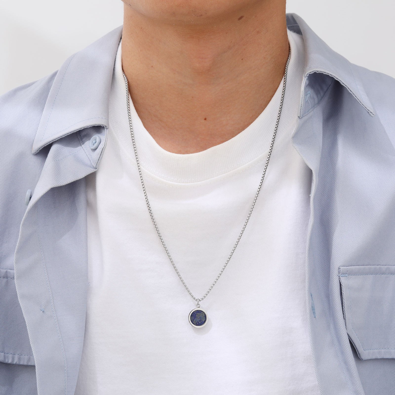 WM-P110 Lapis Lazuli Stone Men, Women Necklace Pendant with Chain — image 6