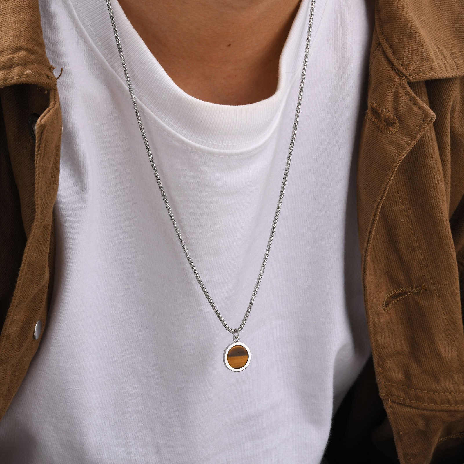 WM-P110 Tiger Eye Stone Men, Women Necklace Pendant with Chain — image 5