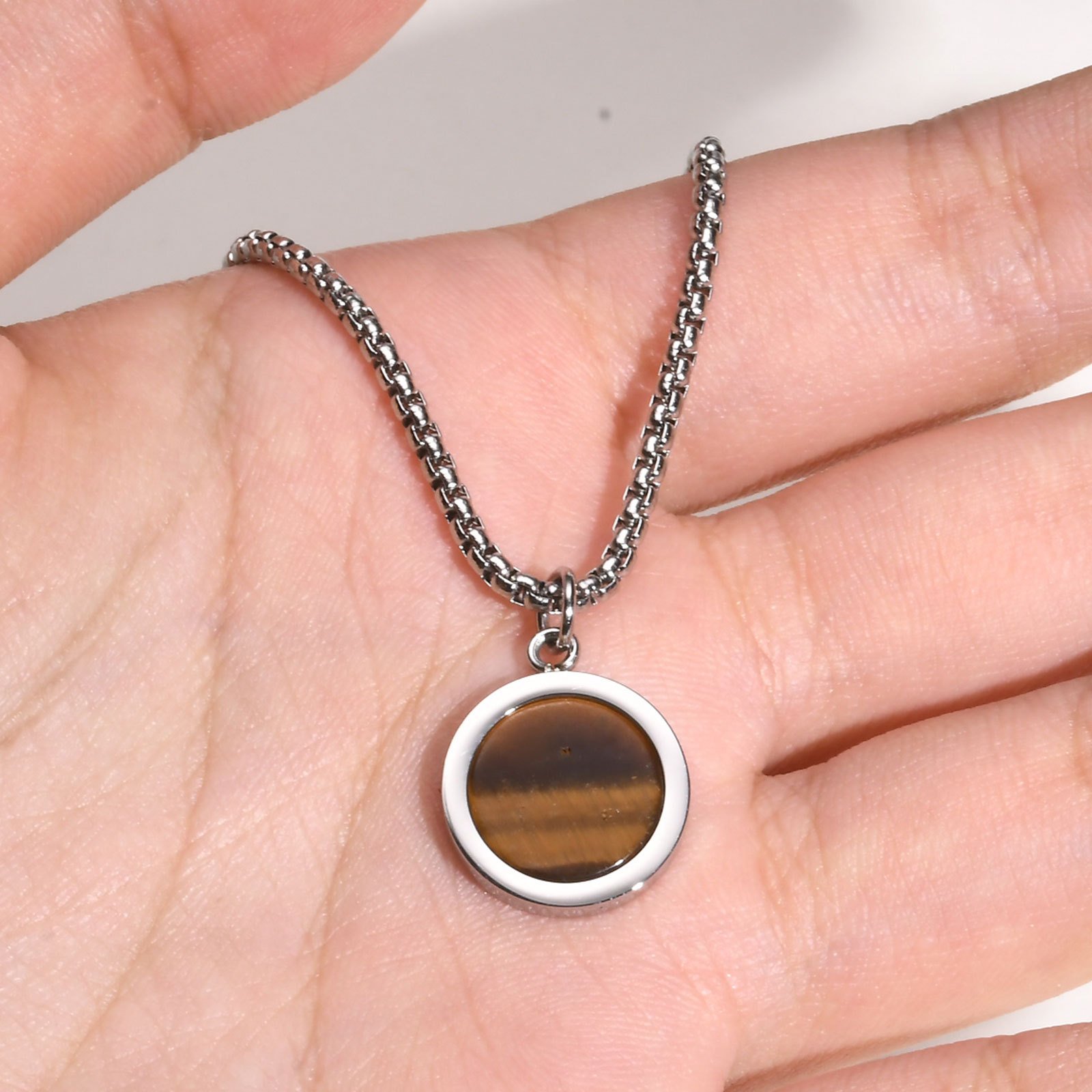 WM-P110 Tiger Eye Stone Men, Women Necklace Pendant with Chain — image 7