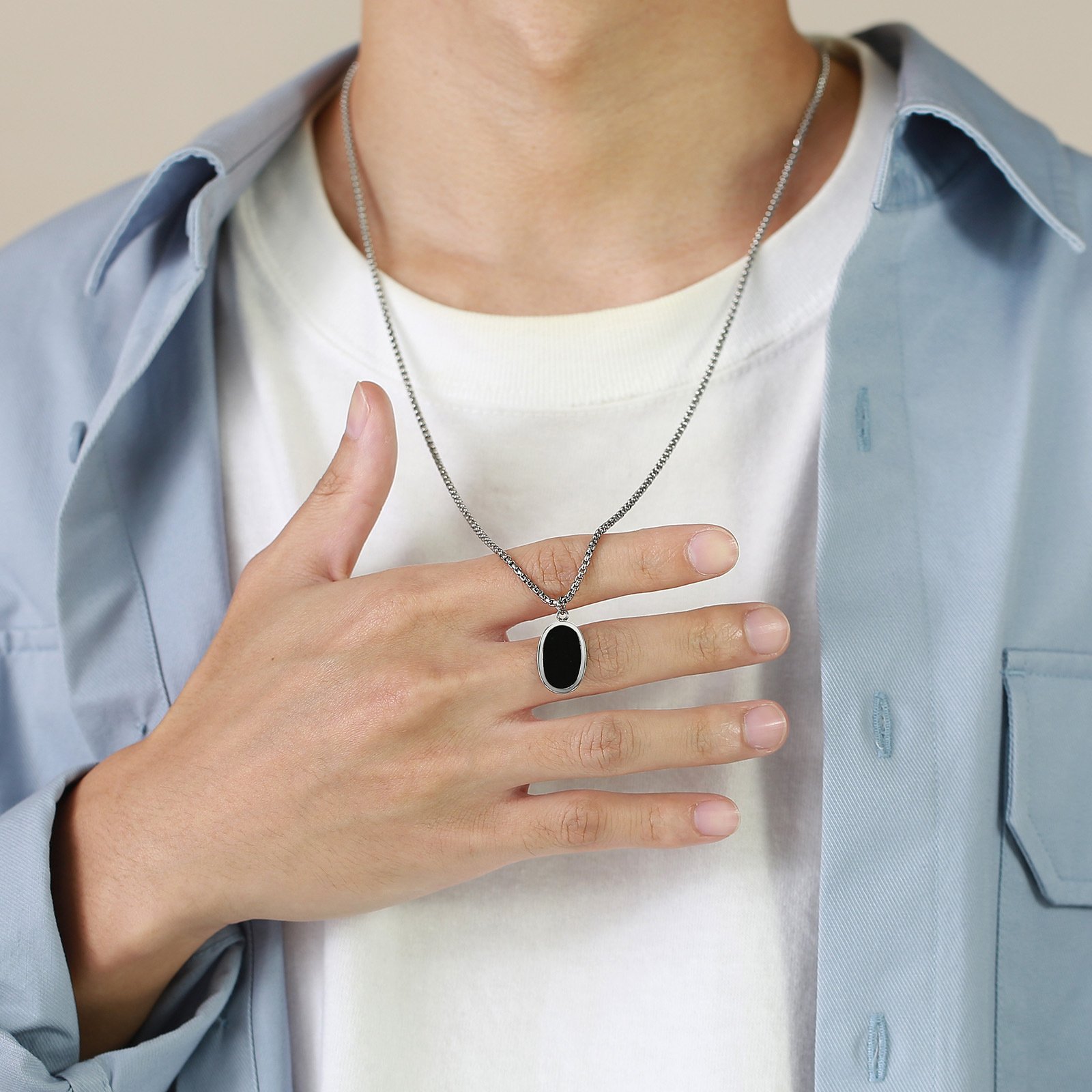 WM-P111 Black Men, Women Necklace Pendant with Chain — image 3