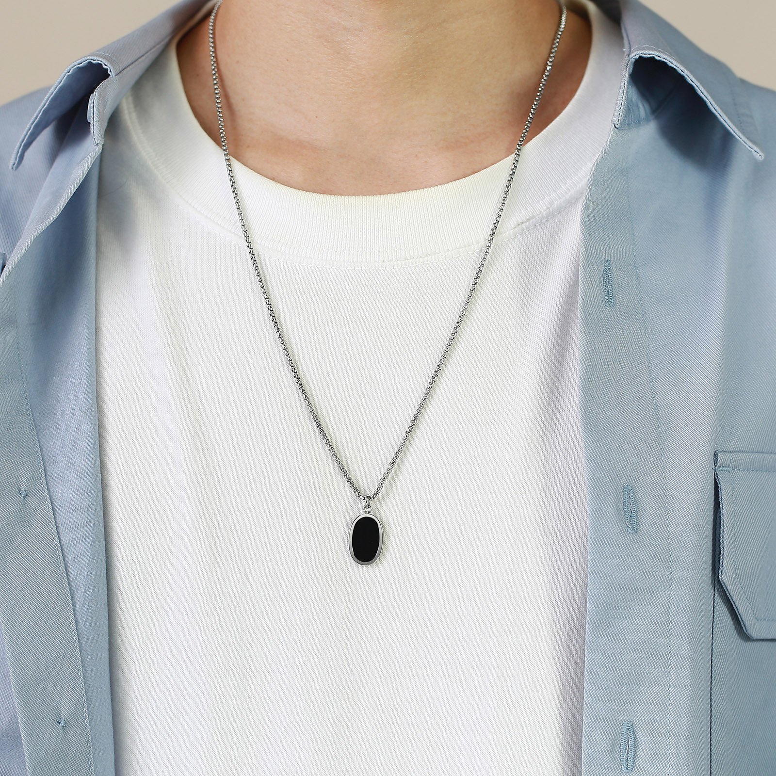 WM-P111 Black Men, Women Necklace Pendant with Chain — image 4