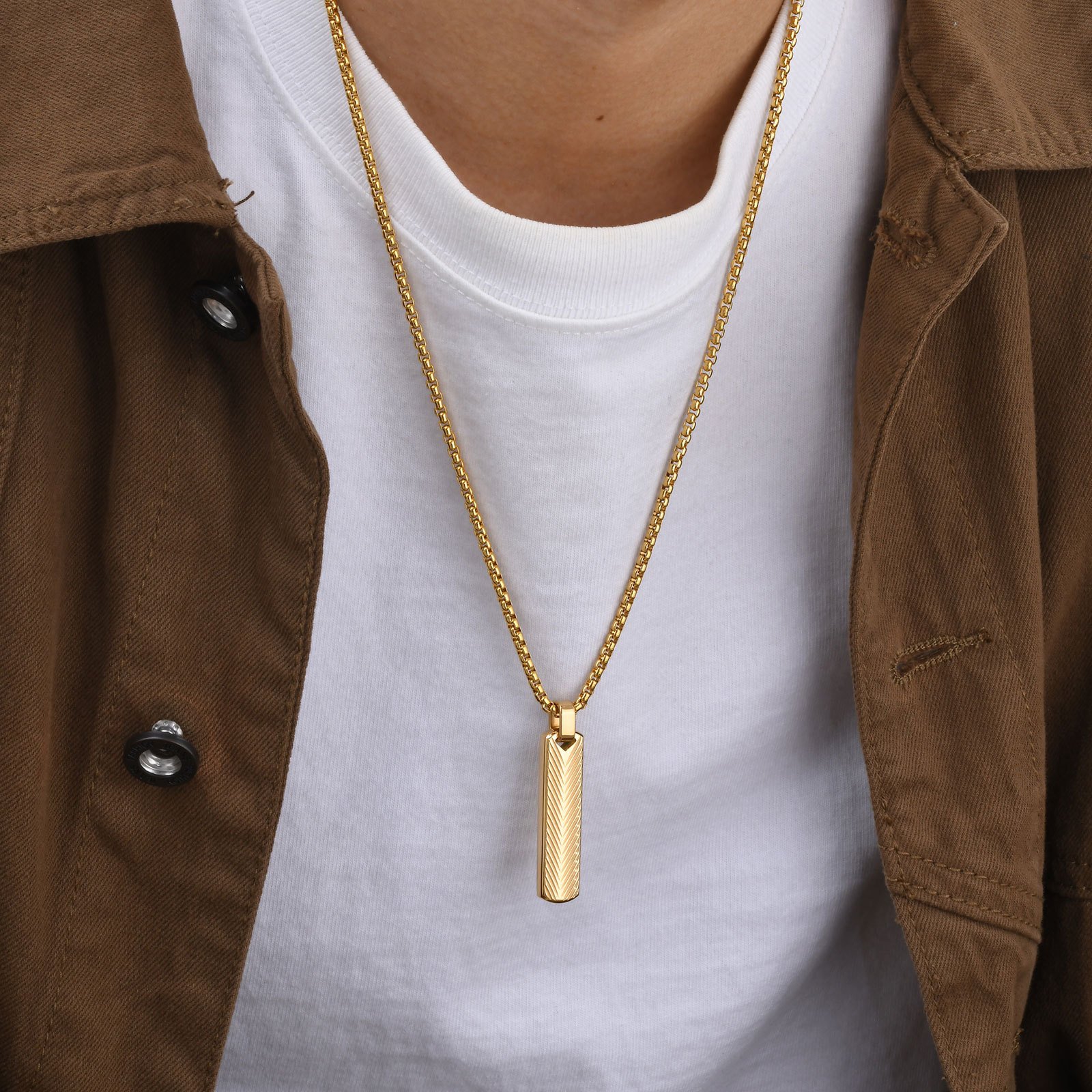 WM-P132 Golden Men, Women Necklace Pendant with Chain (Copy) — image 5