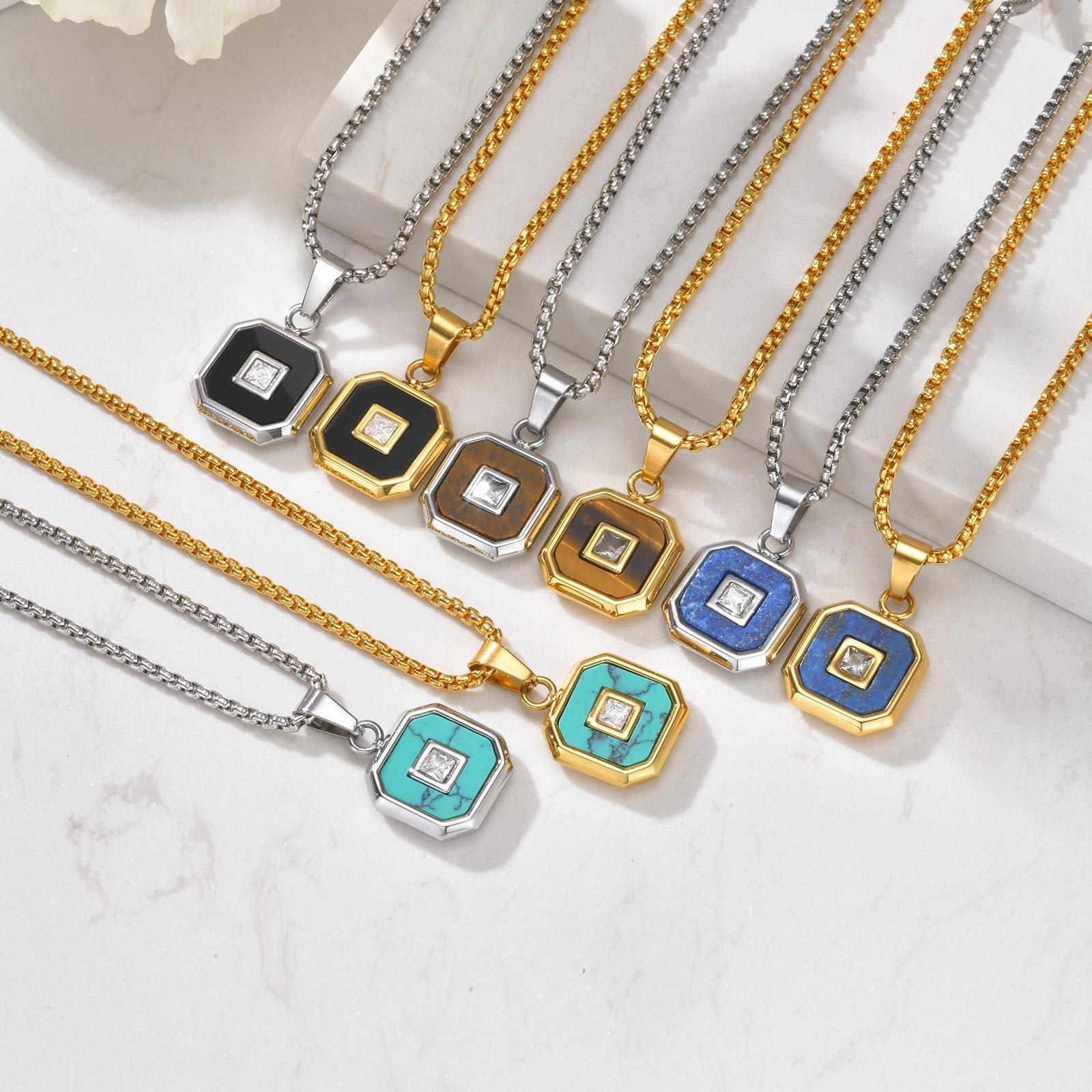 WM-P137 Golden Blue Men, Women Necklace Pendant with Chain — image 3