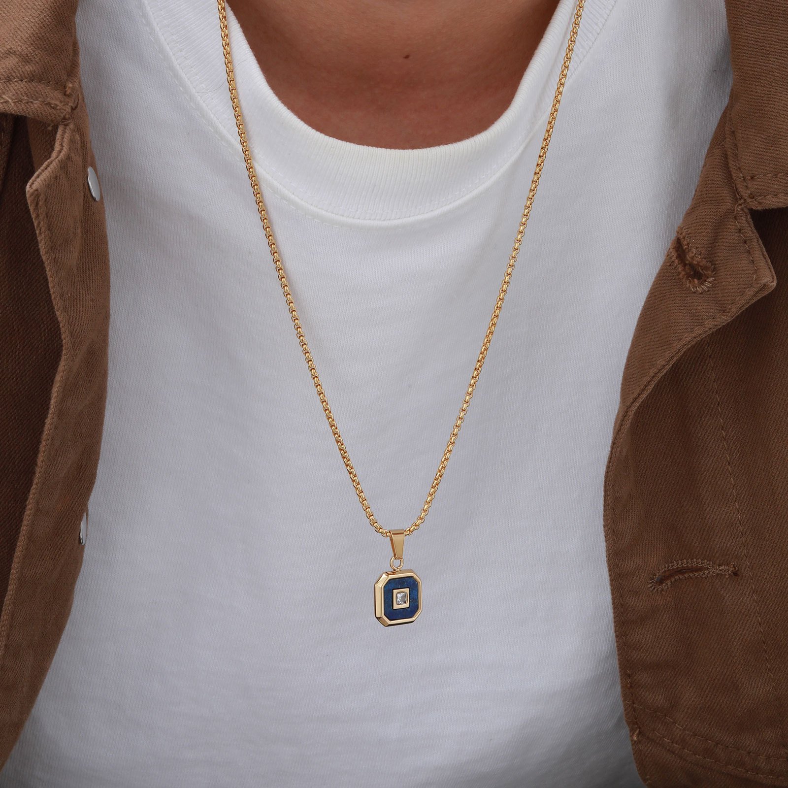 WM-P137 Golden Blue Men, Women Necklace Pendant with Chain — image 4