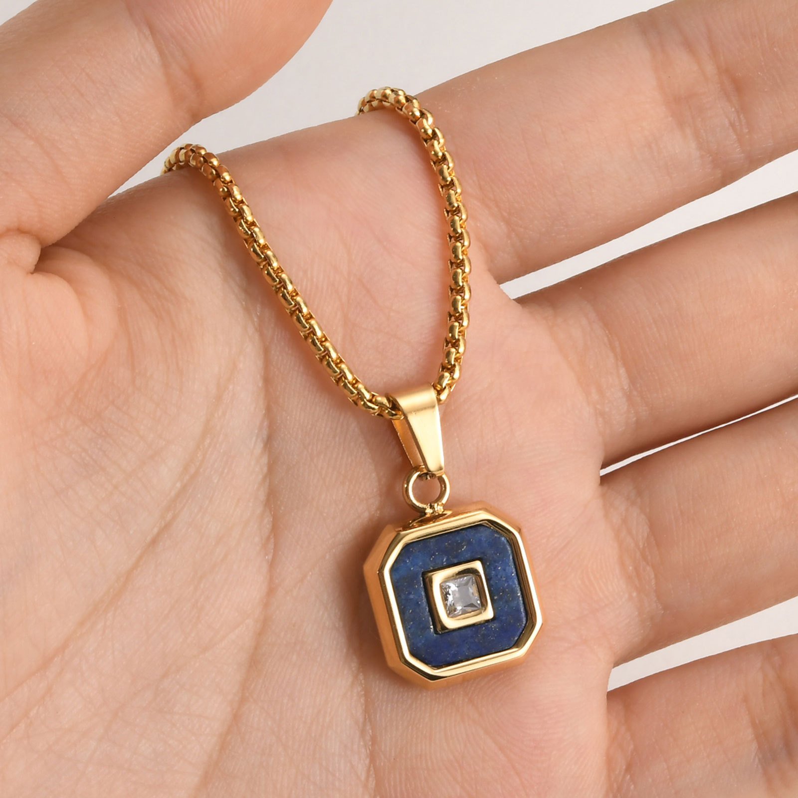 WM-P137 Golden Blue Men, Women Necklace Pendant with Chain — image 5