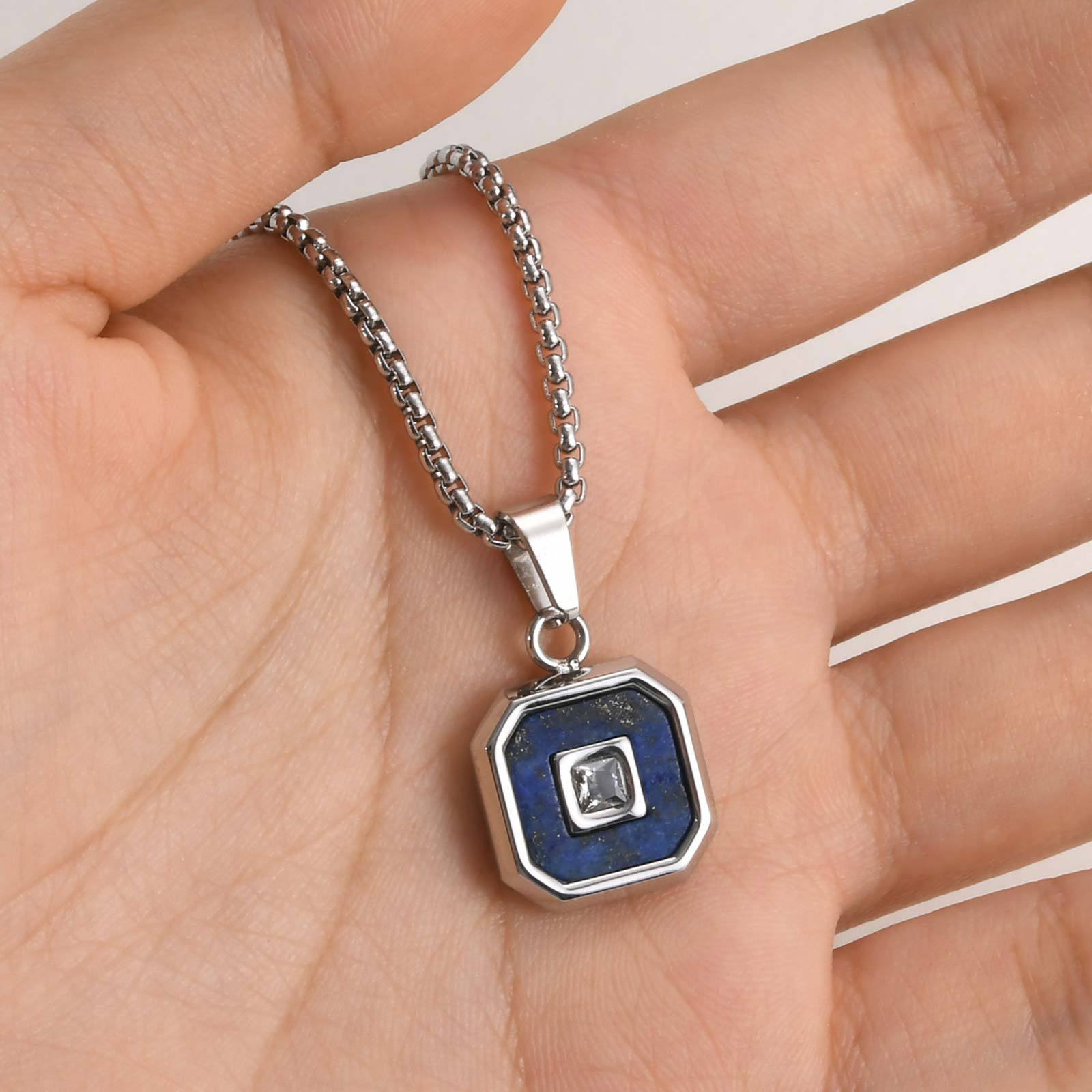 WM-P137 Silver Blue Men, Women Necklace Pendant with Chain