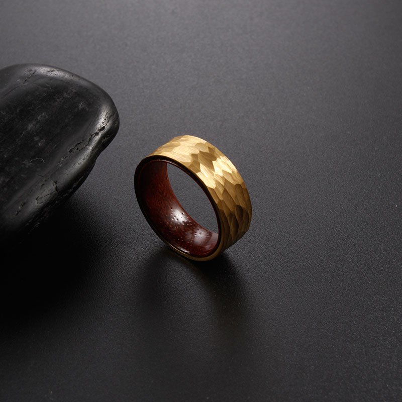 WM-R139 - Hammered Gold Tungsten Carbide Ring — image 4