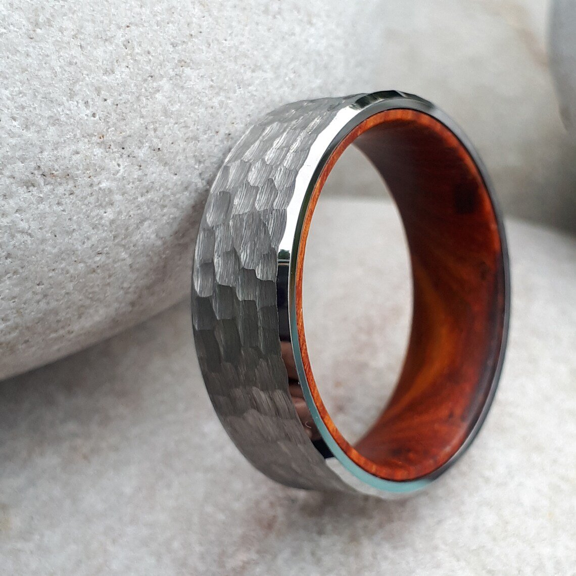 WM-R139 - Hammered 8mmm Silver Tungsten Carbide Ring — image 3