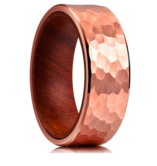 WM-R139 - 8mm Hammered Rose Gold Tungsten Carbide Ring