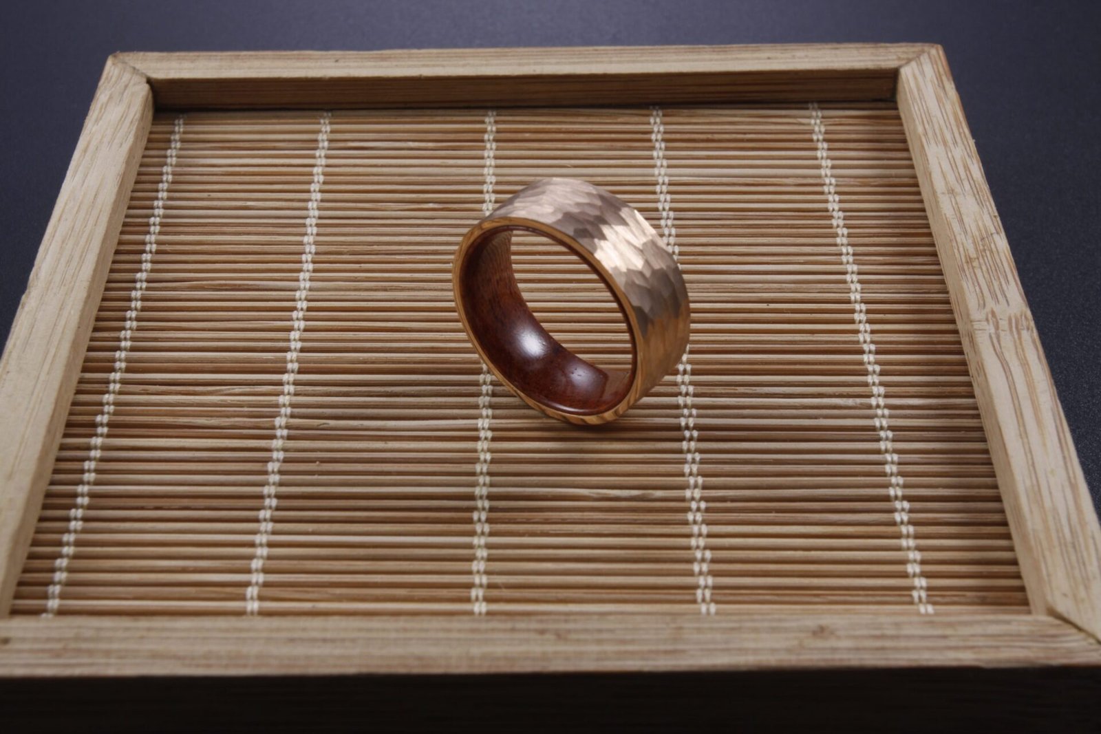 WM-R139 - 8mm Hammered Rose Gold Tungsten Carbide Ring — image 12