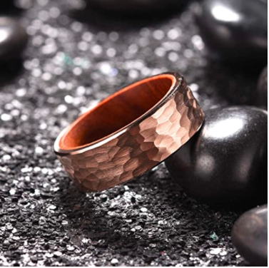 WM-R139 - 8mm Hammered Rose Gold Tungsten Carbide Ring — image 3