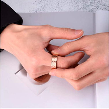 WM-R139 - 8mm Hammered Rose Gold Tungsten Carbide Ring — image 5