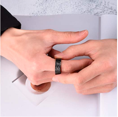 WM-R139 - Hammered 8mmm Black Tungsten Carbide Ring — image 4