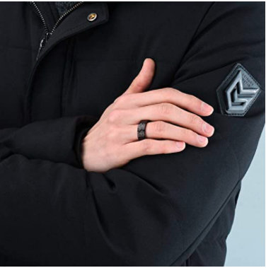 WM-R139 - Hammered 8mmm Black Tungsten Carbide Ring — image 5