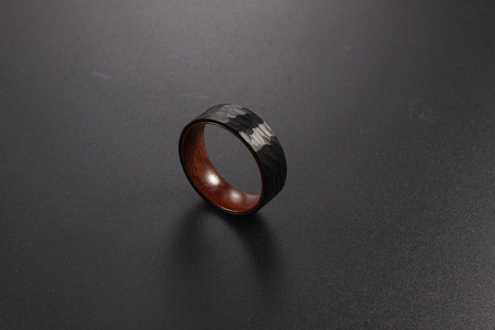 WM-R139 - Hammered 8mmm Black Tungsten Carbide Ring — image 6
