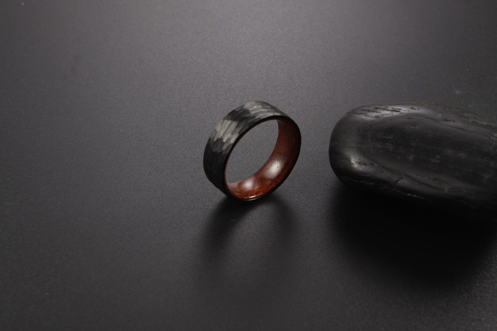 WM-R139 - Hammered 8mmm Black Tungsten Carbide Ring — image 8
