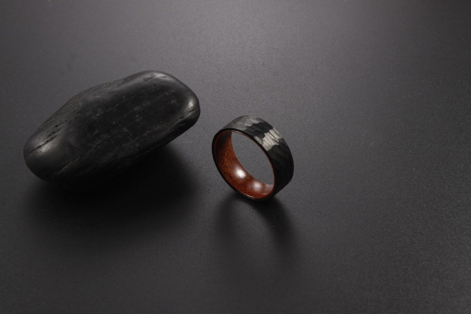 WM-R139 - Hammered 8mmm Black Tungsten Carbide Ring — image 9