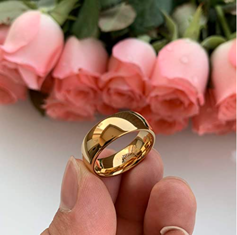 WM-R144 - Shiny Gold 8 mm Tungsten Carbide Ring — image 4