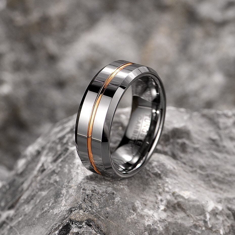 WM-R148 - Shiny Silver 8 mm Tungsten Carbide Ring