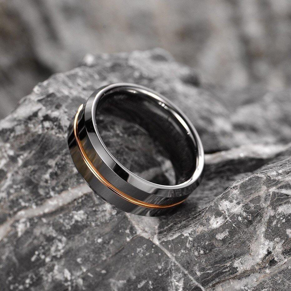 WM-R148 - Shiny Silver 8 mm Tungsten Carbide Ring