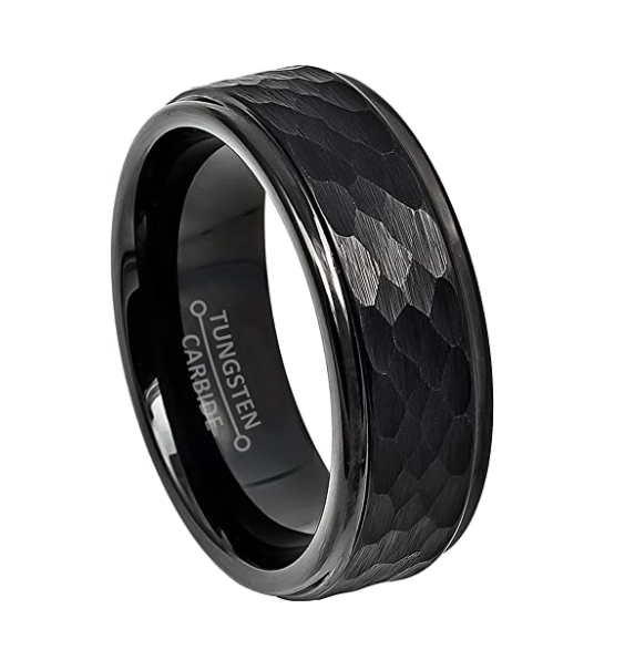 WM-R150 - Hammered Black 8 mm Tungsten Carbide Ring