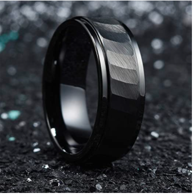 WM-R142 - Hammered Black 8 mm Tungsten Carbide Ring