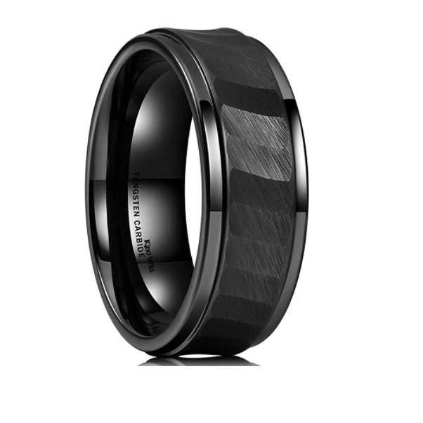WM-R142 - Hammered Black 8 mm Tungsten Carbide Ring — image 3