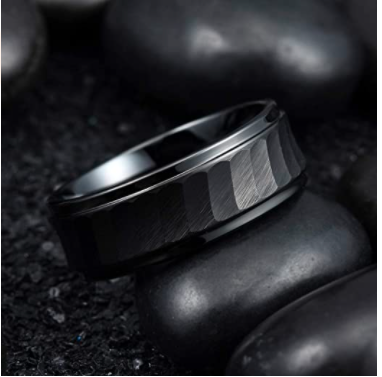 WM-R142 - Hammered Black 8 mm Tungsten Carbide Ring — image 4