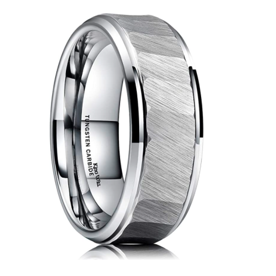 WM-R142 - Hammered Silver 8 mm Tungsten Carbide Ring