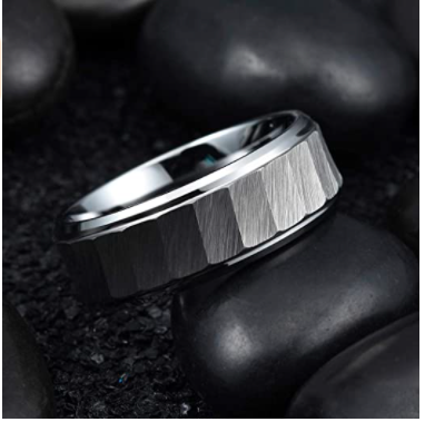 WM-R142 - Hammered Silver 8 mm Tungsten Carbide Ring