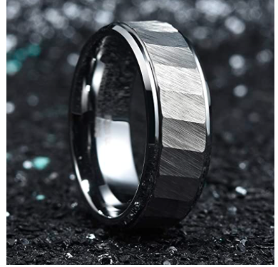 WM-R142 - Hammered Silver 8 mm Tungsten Carbide Ring — image 3