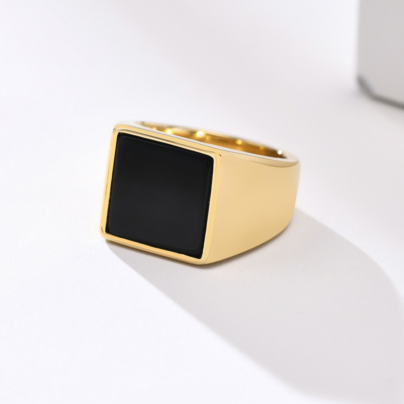 WMR-152 - Black Stone - Gold Stainless Steel Men Ring
