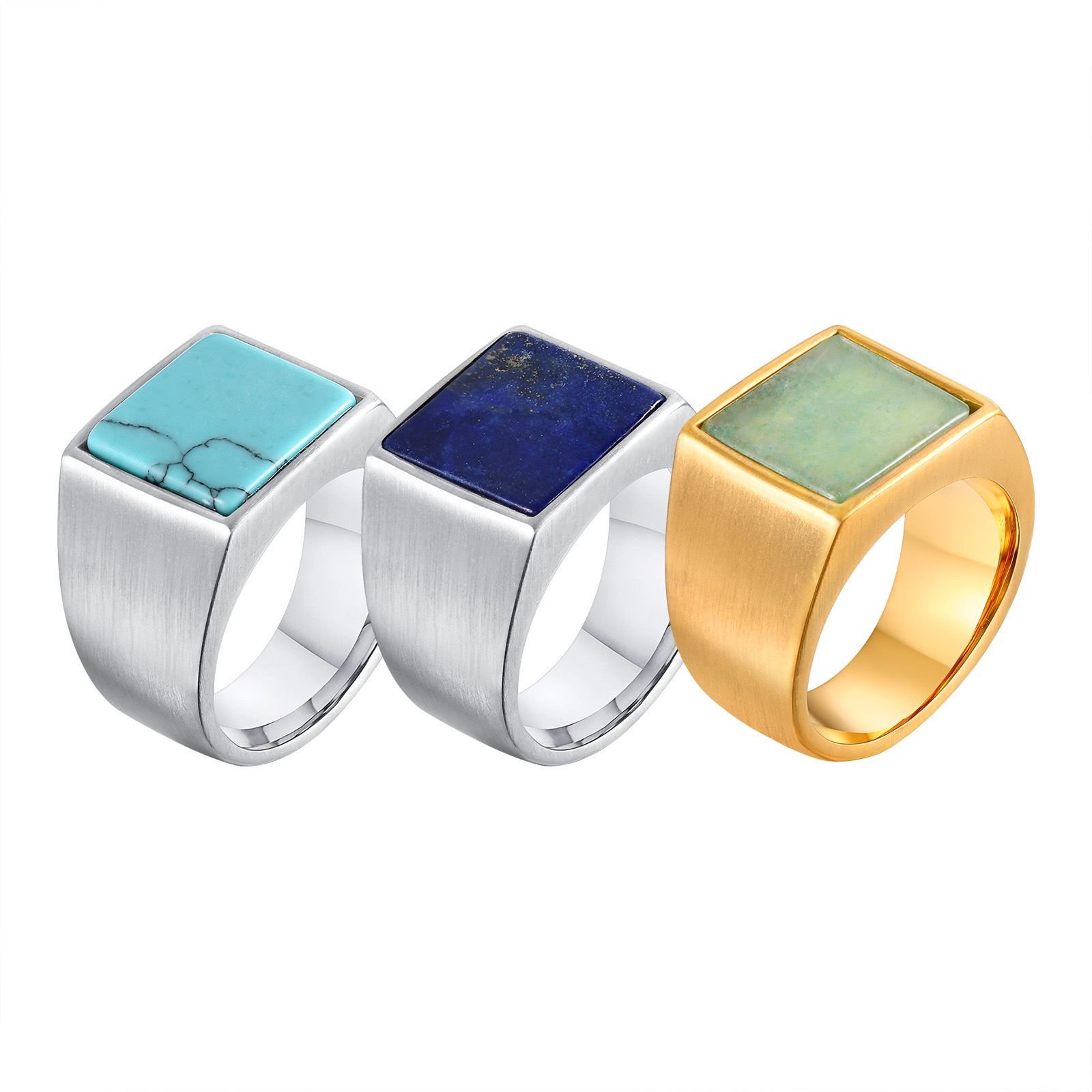 WMR-174 - Blue Stone - Silver Stainless Steel Men Ring