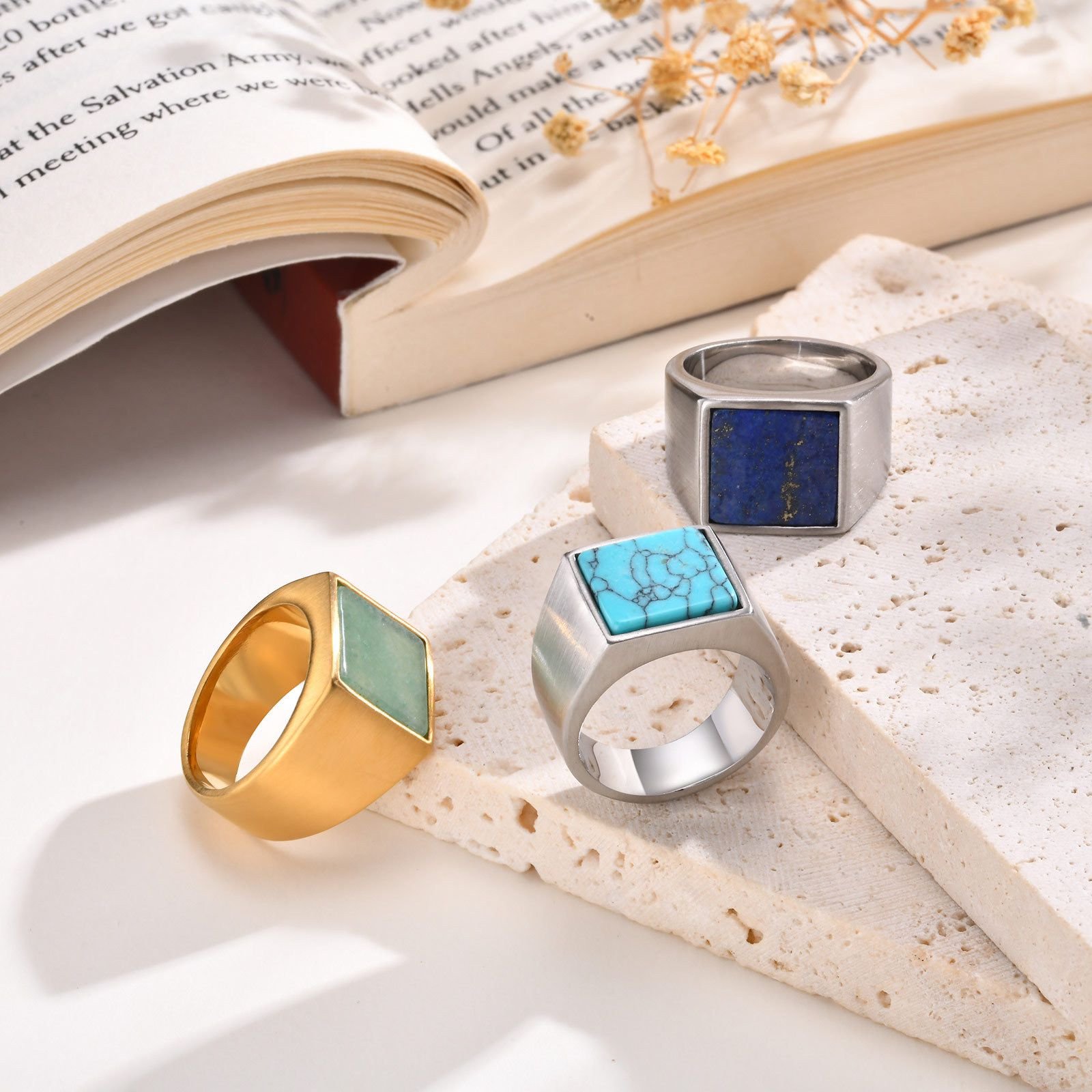 WMR-174 - Green Stone - Golden Stainless Steel Men Ring — image 3