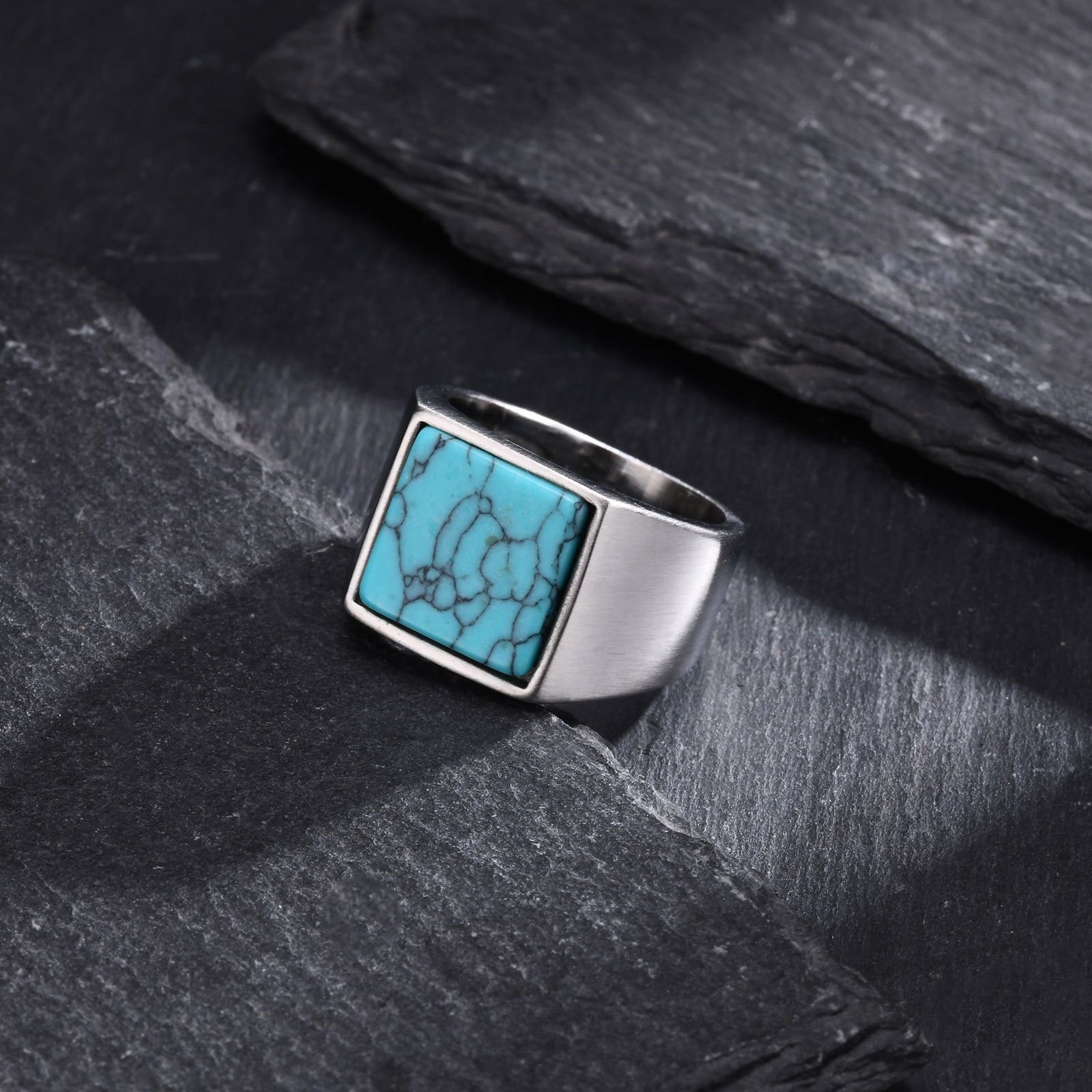WMR-174 - Tourquise Stone - Silver Stainless Steel Men Ring