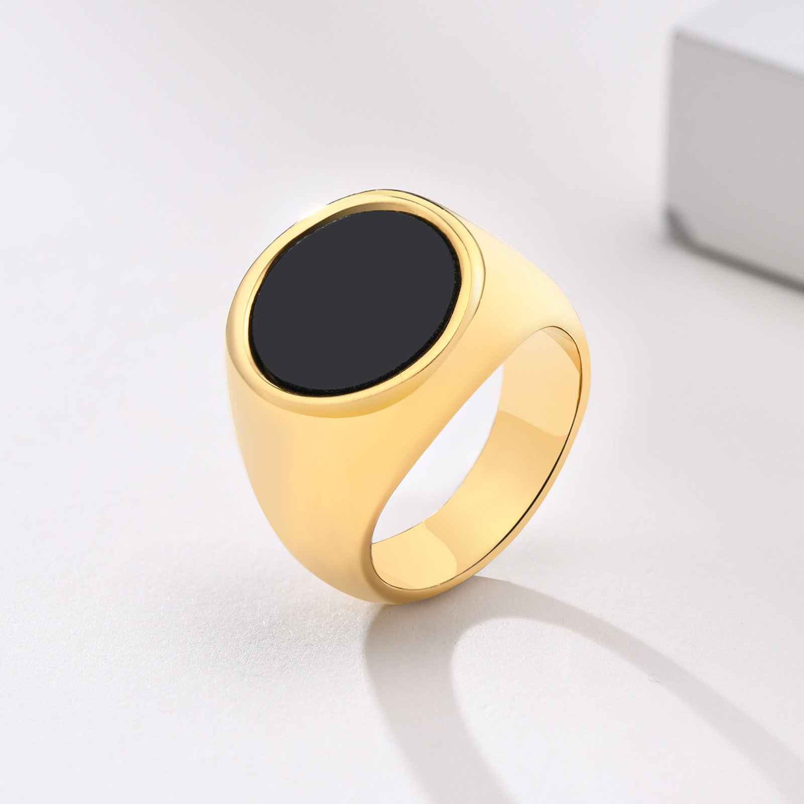 WMR-153 - Black Stone - Gold Stainless Steel Men Ring