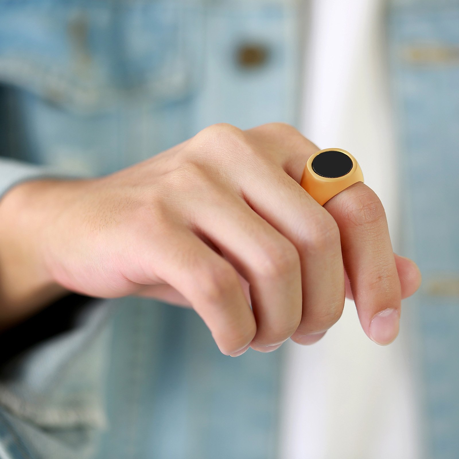 WMR-153 - Black Stone - Gold Stainless Steel Men Ring — image 3