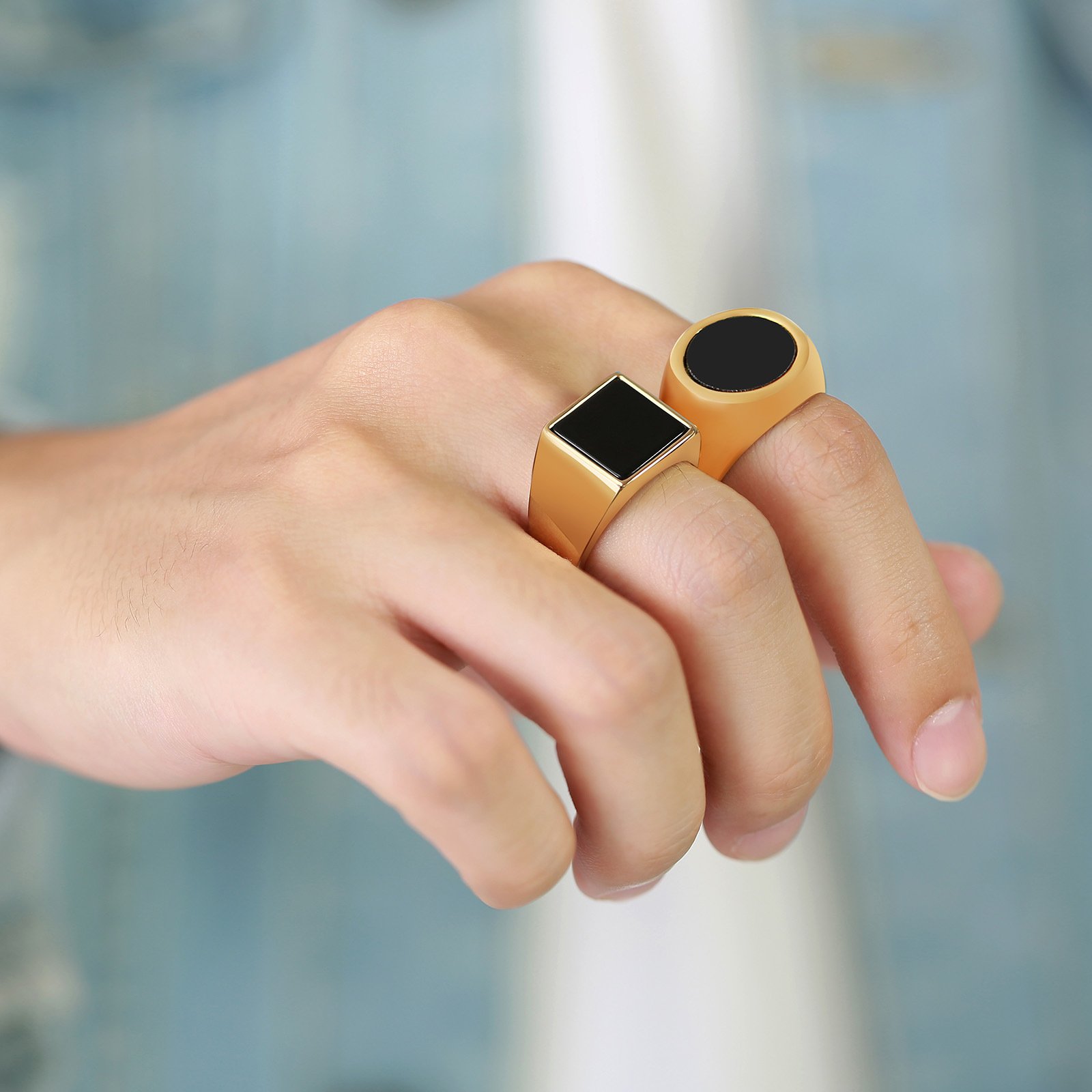 WMR-153 - Black Stone - Gold Stainless Steel Men Ring — image 4