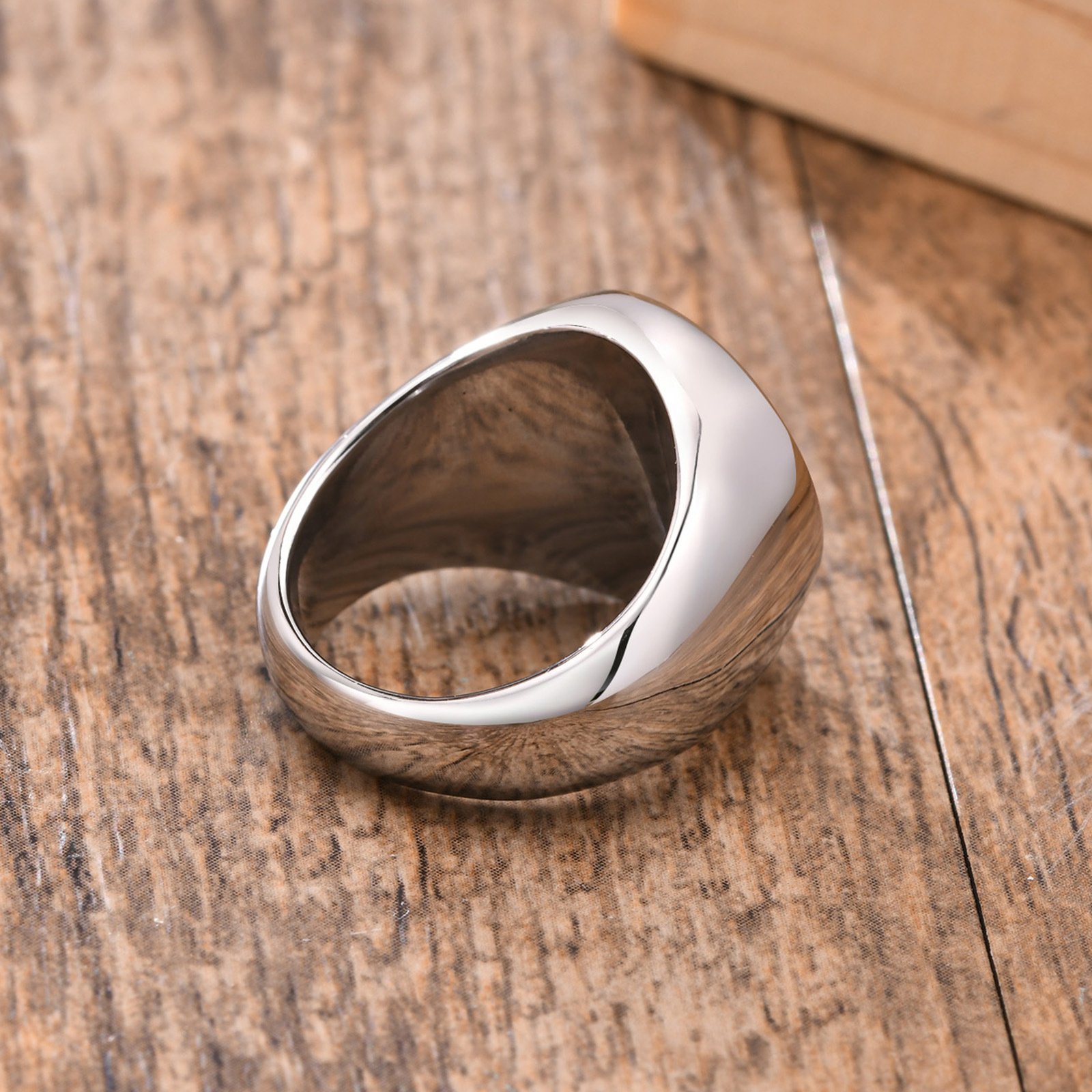 WMR-153 - Black Stone - Silver Stainless Steel Men Ring — image 4