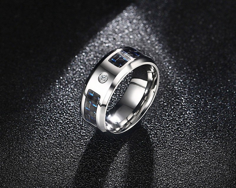 WMR-154 - Center Stone - Silver Stainless Steel Men Ring