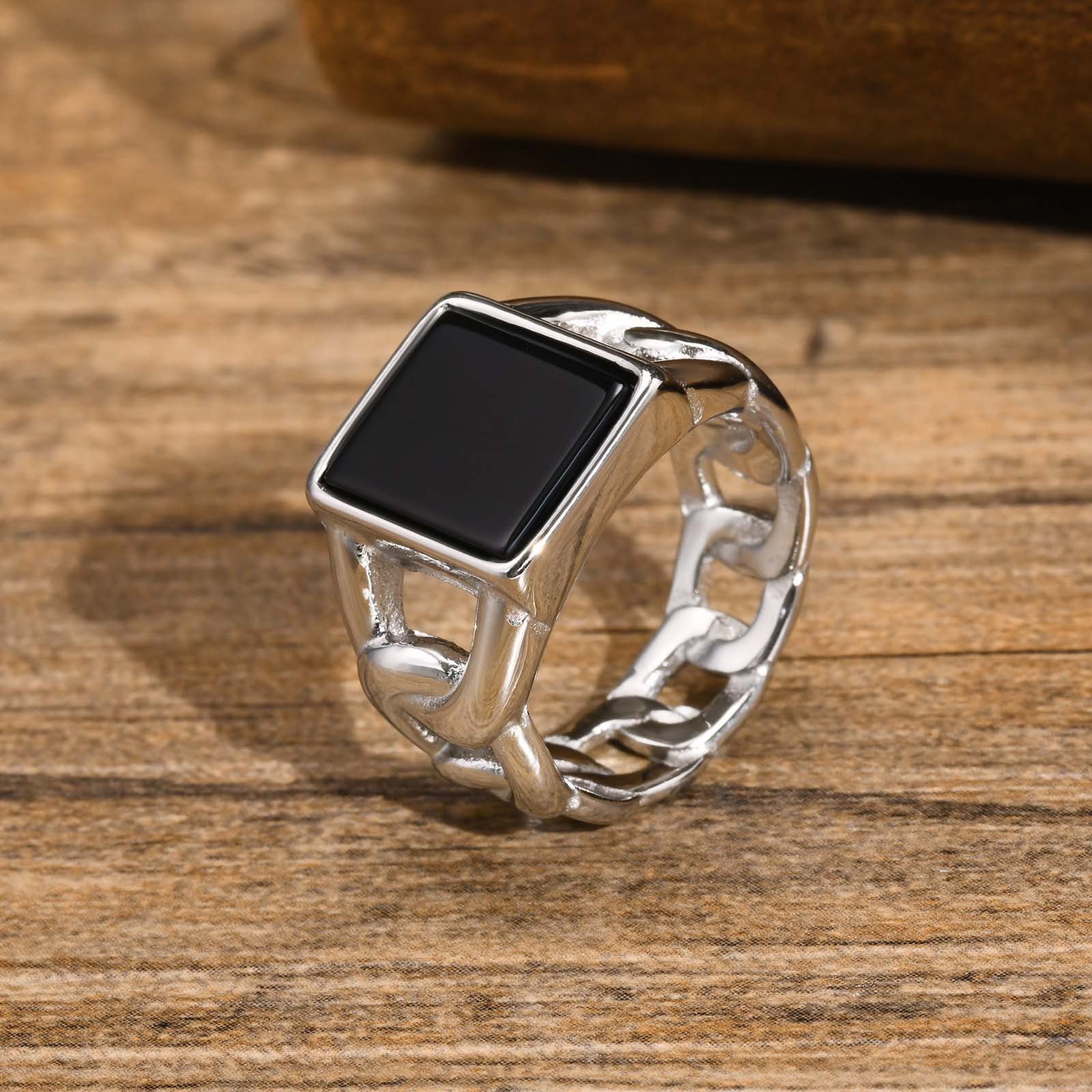 WMR-168 - Back Stone - Silver Stainless Steel Men Ring