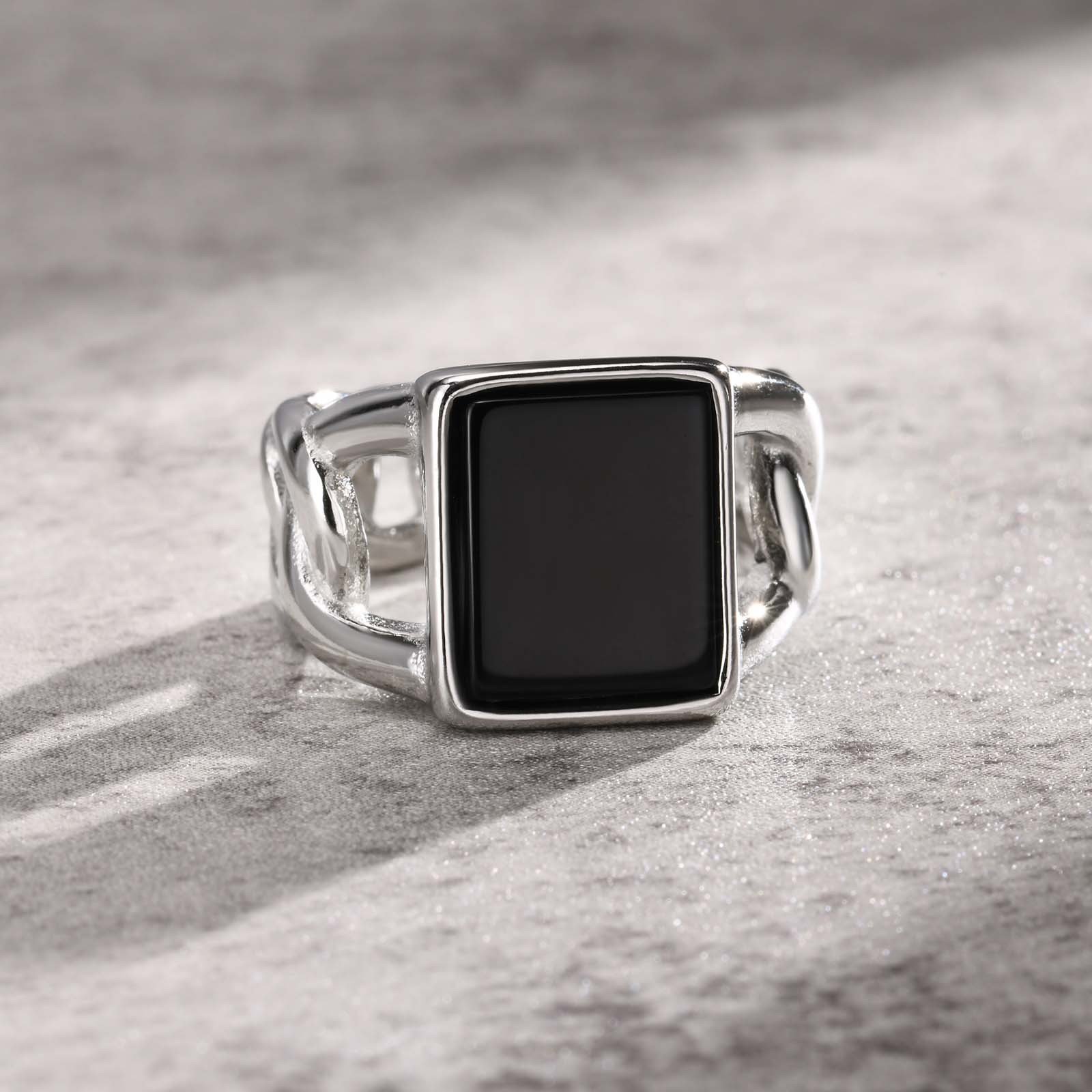 WMR-168 - Back Stone - Silver Stainless Steel Men Ring — image 3