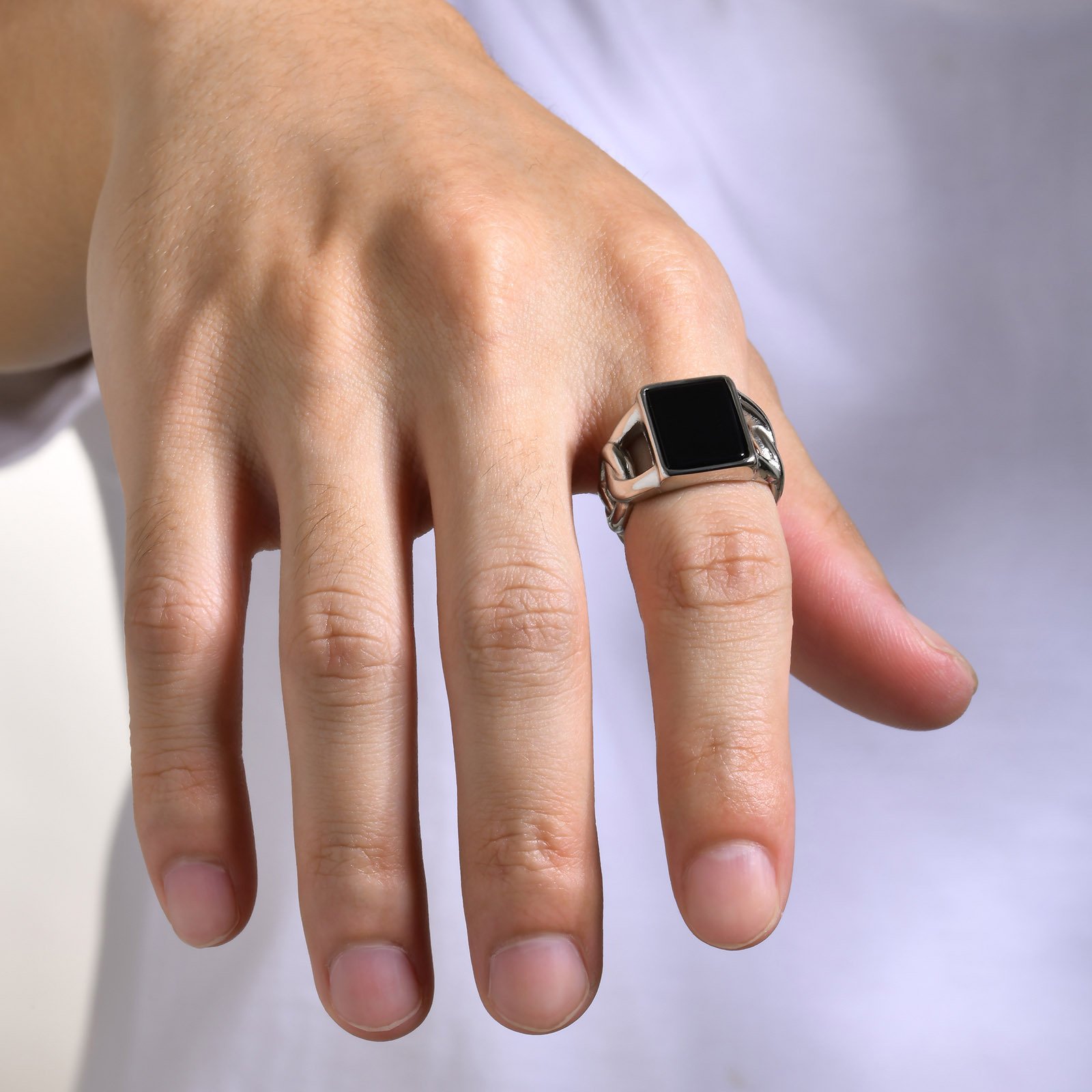 WMR-168 - Back Stone - Silver Stainless Steel Men Ring — image 4