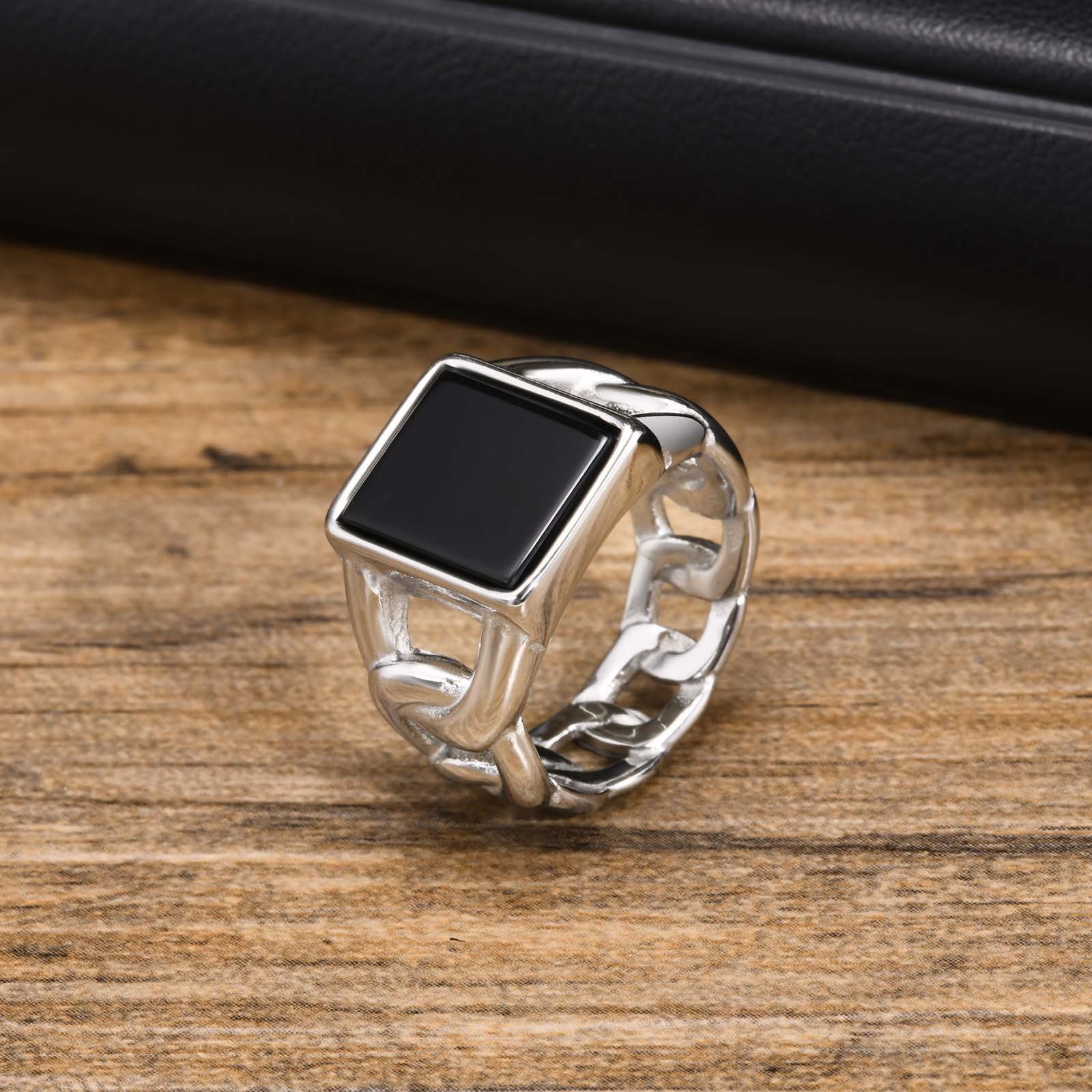 WMR-168 - Back Stone - Silver Stainless Steel Men Ring — image 5